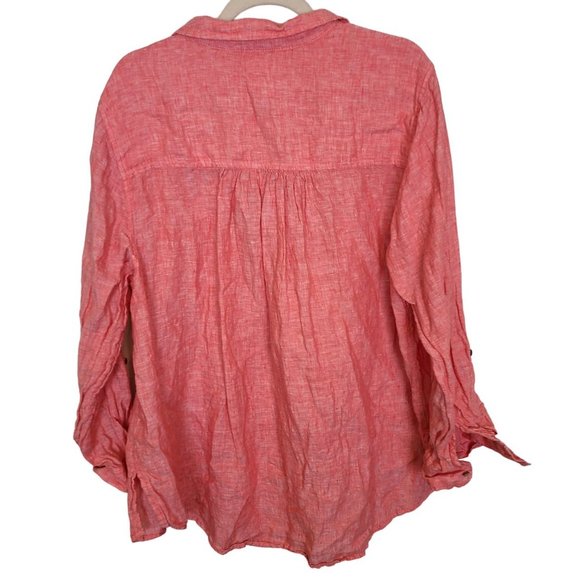 Sigrid Olsen Womens 2X Orange Linen Half Button Up Long Roll Tab Sleeves Shirt - Picture 6 of 6